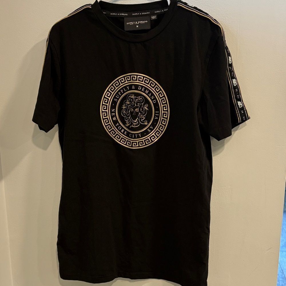 Supply and Demand New York City Black Tee with Gold Detailing